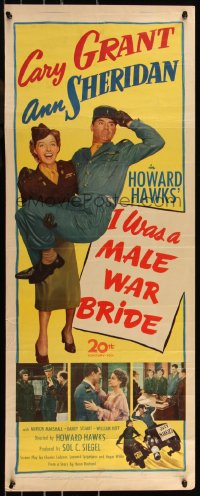 9k1566 I WAS A MALE WAR BRIDE insert 1949 Cary Grant carried by Ann Sheridan w/both in uniform!