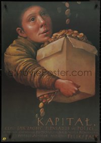 9k0412 KAPITAL Polish 26x38 1989 Feliks Falk, wonderful art by Wieslaw Walkuski!