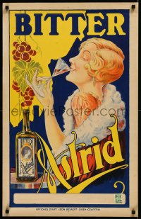 9k0278 BITTER ASTRID 21x34 Belgian advertising poster 1920s C.N. art of pretty woman w/ drink, rare!