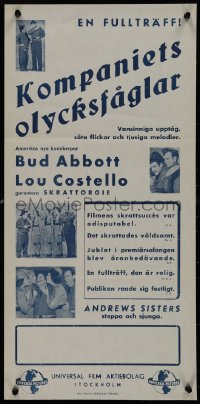 9k1178 BUCK PRIVATES Swedish stolpe 1940 Bud Abbott & Lou Costello, plus The Andrews Sisters!