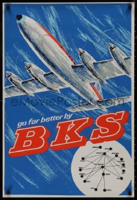 9k0311 BKS 21x31 English travel poster 1950s wonderful aviation airplane art, go far better!