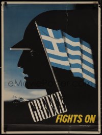 9k0290 GREECE FIGHTS ON 24x32 WWII war poster 1942 Edward McKnight Kauffer art of soldier!