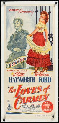 9m0258 LOVES OF CARMEN linen Aust daybill 1948 different art of sexy Rita Hayworth & Glenn Ford!