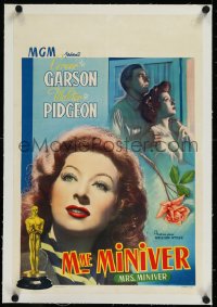 9m0363 MRS. MINIVER linen Belgian R1950s Greer Garson & Walter Pidgeon in WWII, directed by William Wyler!