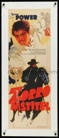 9m0242 MARK OF ZORRO linen Czech 12x34 1947 different art of masked hero Tyrone Power, ultra rare!