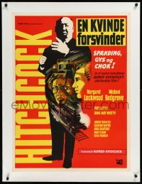 9m0260 LADY VANISHES linen Danish R1960s different art of Alfred Hitchcock, Lockwood & Lukas, rare!