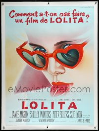 9m0090 LOLITA linen REPRO French 1p 1980s Kubrick, Sue Lyon with sunglasses & lollipop, Soubie art!