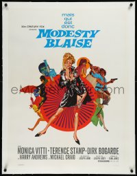 9m0386 MODESTY BLAISE linen French 24x32 1966 Bob Peak art of sexy female secret agent Monica Vitti!