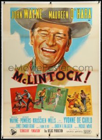 9m0143 McLINTOCK linen Italian 1p R1966 great different of laughing John Wayne by Carlantonio Longi!