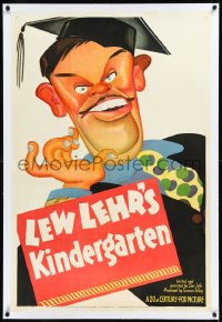 9m0621 LEW LEHR'S KINDERGARTEN linen 1sh 1938 great cartoon art of Lehr in cap & gown, ultra rare!