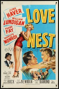 9m0630 LOVE NEST linen 1sh 1951 full-length art of sexy Marilyn Monroe, William Lundigan, June Haver!