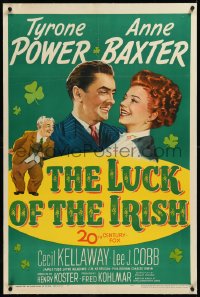 9m0633 LUCK OF THE IRISH linen 1sh 1948 art of Tyrone Power, Anne Baxter & leprechaun Cecil Kellaway!