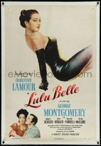 9m0636 LULU BELLE linen 1sh 1948 full-length art of sexiest Dorothy Lamour & w/George Montgomery!