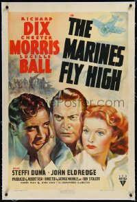 9m0645 MARINES FLY HIGH linen 1sh 1940 art of Lucille Ball, Richard Dix & Chester Morris, ultra rare!