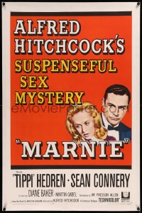 9m0646 MARNIE linen 1sh 1964 Sean Connery & Tippi Hedren in Hitchcock's suspenseful sex mystery!