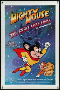 9m0651 MIGHTY MOUSE IN THE GREAT SPACE CHASE linen 1sh 1982 great cartoon superhero sci-fi art!