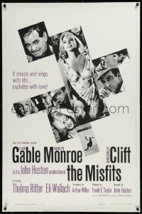 9m0653 MISFITS linen 1sh 1961 sexy Marilyn Monroe, Clark Gable, Montgomery Clift, John Huston