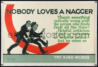 9m0161 MATHER & COMPANY linen 28x42 motivational poster 1923 Nobody Loves a Nagger, try kind words!