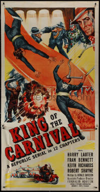 9p0223 KING OF THE CARNIVAL 3sh 1955 Republic serial, crime & circus trapeze disaster artwork!