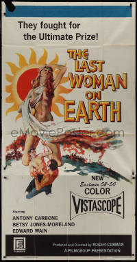 9p0225 LAST WOMAN ON EARTH 3sh 1960 ultra sexy art of near-naked girl & men fighting for her, rare!