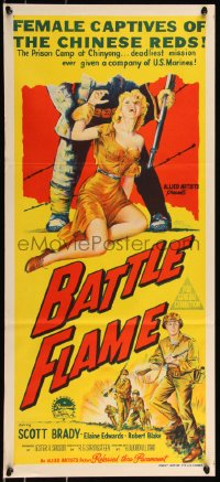 9p0330 BATTLE FLAME Aust daybill 1959 art of Marine Corps soldier Scott Brady & sexy captured nurse!