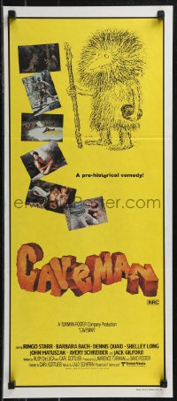 9p0340 CAVEMAN Aust daybill 1981 wacky art of prehistoric Ringo Starr & sexy Barbara Bach!