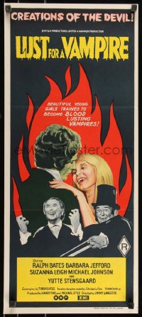 9p0385 LUST FOR A VAMPIRE Aust daybill 1971 Hammer, young girls trained as blood lusting vampires!