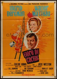 9p1748 CACTUS FLOWER Italian 1p 1970 art of Matthau, sexy hippie Goldie Hawn & nurse Ingrid Bergman!