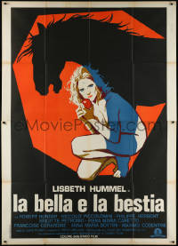 9p1552 LA BELLA E LA BESTIA Italian 2p 1977 cool art of naked blonde girl with horse silhouette!