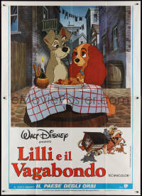 9p1555 LADY & THE TRAMP Italian 2p R1980s Walt Disney dog classic, best spaghetti scene!