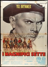 9p1569 MAGNIFICENT SEVEN Italian 2p R1970s Yul Brynner, Steve McQueen, John Sturges' 7 Samurai western!