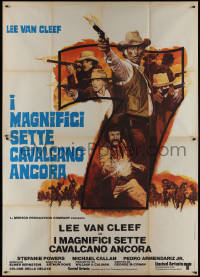 9p1570 MAGNIFICENT SEVEN RIDE Italian 2p 1972 art of cowboy Lee Van Cleef firing six-shooter!