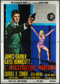 9p1575 MARLOWE Italian 2p 1969 cool different art of sexy Sharon Farrell & James Garner with gun!