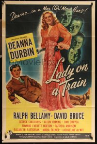 9p0550 LADY ON A TRAIN 1sh 1945 detective Deanna Durbin in pajamas with flashlight on a manhunt!