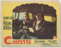 9p1059 CALCUTTA LC #7 1946 great close up of Alan Ladd & William Bendix in airplane cockpit!