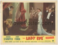 9p1164 LADY EVE LC R1949 Barbara Stanwyck literally trips up Henry Fonda, Preston Sturges classic!