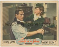 9p1165 LADY IN A JAM LC 1942 great close up of Irene Dunne sitting on Patric Knowles' lap!