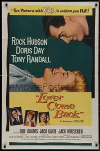 9p0559 LOVER COME BACK 1sh 1961 great images of Rock Hudson, gorgeous Doris Day, Randall, Adams!