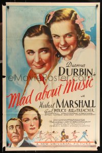 9p0560 MAD ABOUT MUSIC 1sh 1938 Herbert Marshall & Deanna Durbin w/ Moran, Patrick, ultra rare!