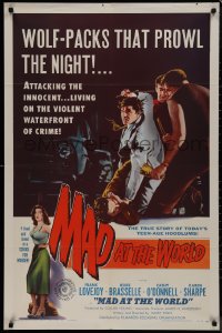 9p0561 MAD AT THE WORLD 1sh 1955 art of sexy bad girl & teen hoodlums terrorizing the innocent!