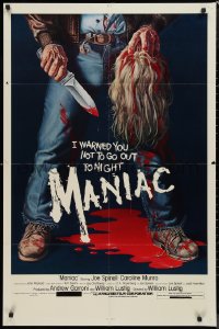 9p0566 MANIAC 1sh 1980 most classic gory Gaia horror artwork of killer holding blonde scalp!