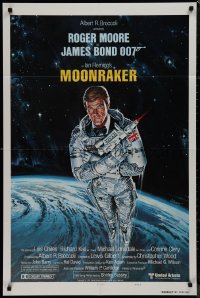 9p0570 MOONRAKER int'l teaser 1sh 1979 art of Roger Moore as Bond in space by Goozee!