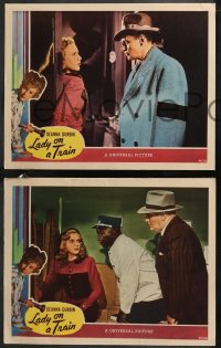 9p1422 LADY ON A TRAIN 3 LCs 1945 great images of detective Deanna Durbin, Ralph Bellamy!