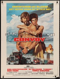 9r0395 CONVOY 30x40 1978 Gadino art of barechested trucker Kris Kristofferson & sexy Ali McGraw!