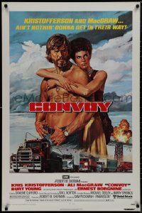 9r1105 CONVOY 1sh 1978 Gadino art of barechested trucker Kris Kristofferson & sexy Ali McGraw!