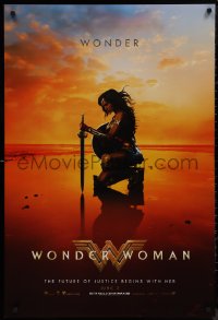 9r1487 WONDER WOMAN teaser DS 1sh 2017 sexiest Gal Gadot in title role/Diana Prince kneeling, June 2