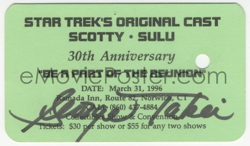 eMoviePoster.com: 9s0566 GEORGE TAKEI signed convention ticket 1996 ...
