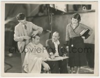 9t0895 HIS WOMAN candid 8x10 key book still 1931 director reads script w/Gary Cooper during haircut!