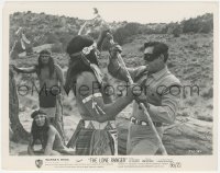 9t0925 LONE RANGER 8x10.25 still 1956 c/u of masked Clayton Moore fighting Native American Indian!