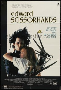 9t0554 EDWARD SCISSORHANDS Aust 1sh 1990 Tim Burton classic, scarred Johnny Depp & Winona Ryder!